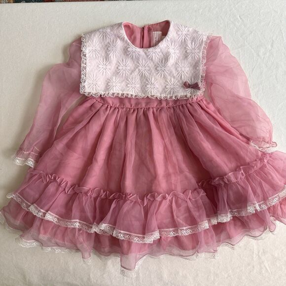Vintage Sweet n Sassy Dress Stunning Pink  Ruffles Lace Bells Full Circle Sz 6 - Picture 1 of 12